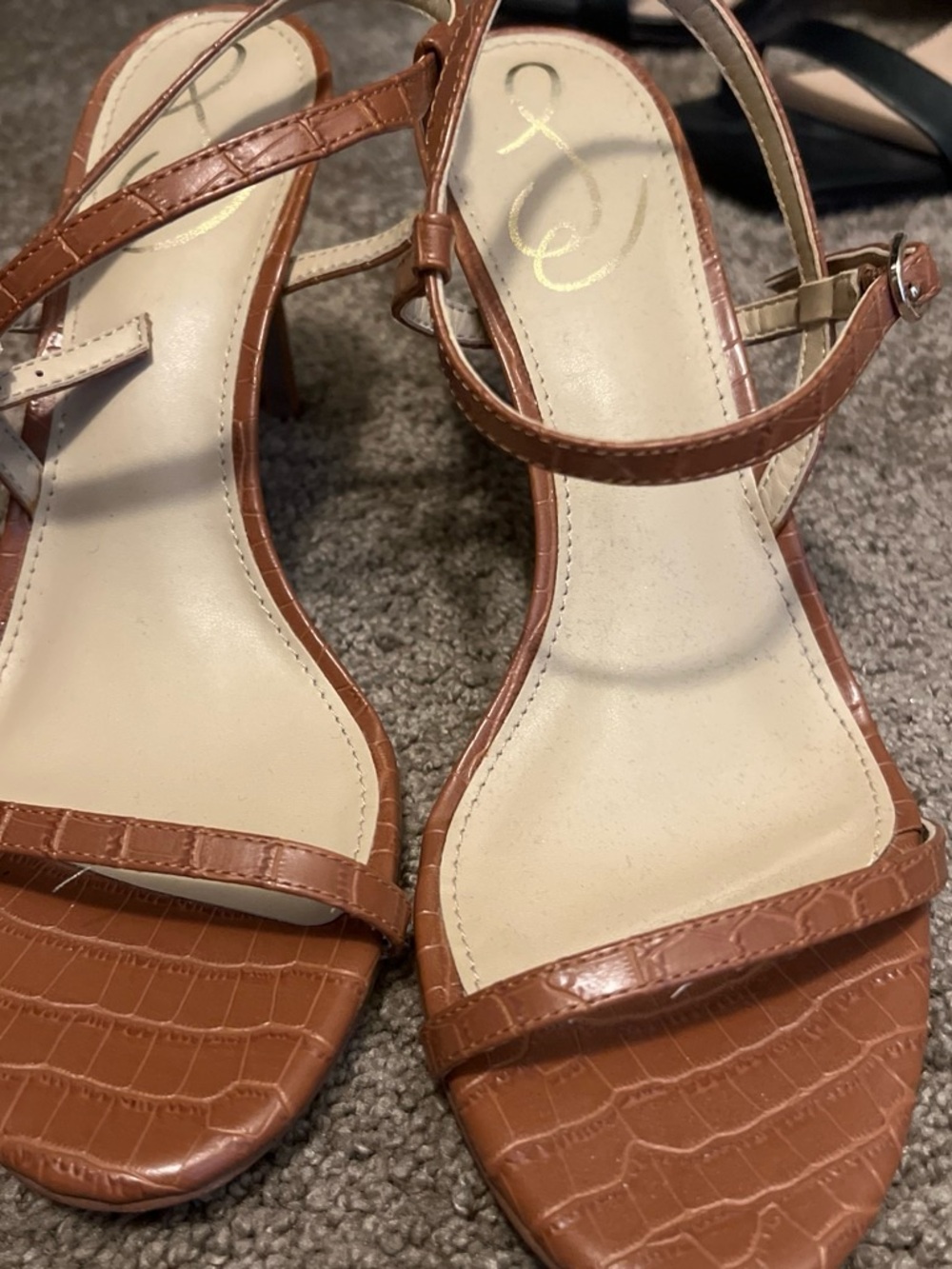Sam Edelman Brown Croc-Embossed Leather Heeled Sandals